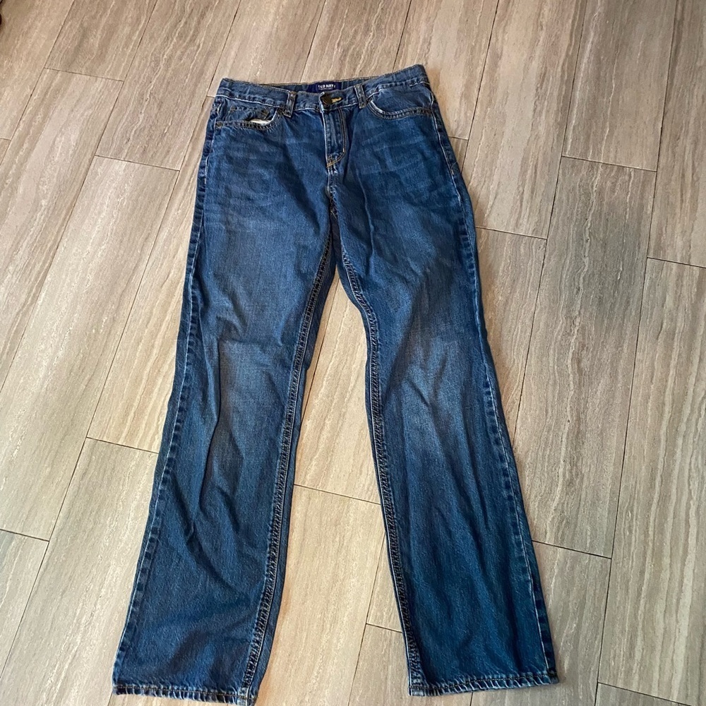 Old navy size 16 boys Jeans Dark Wash Adjustable Waistband Straight Cut